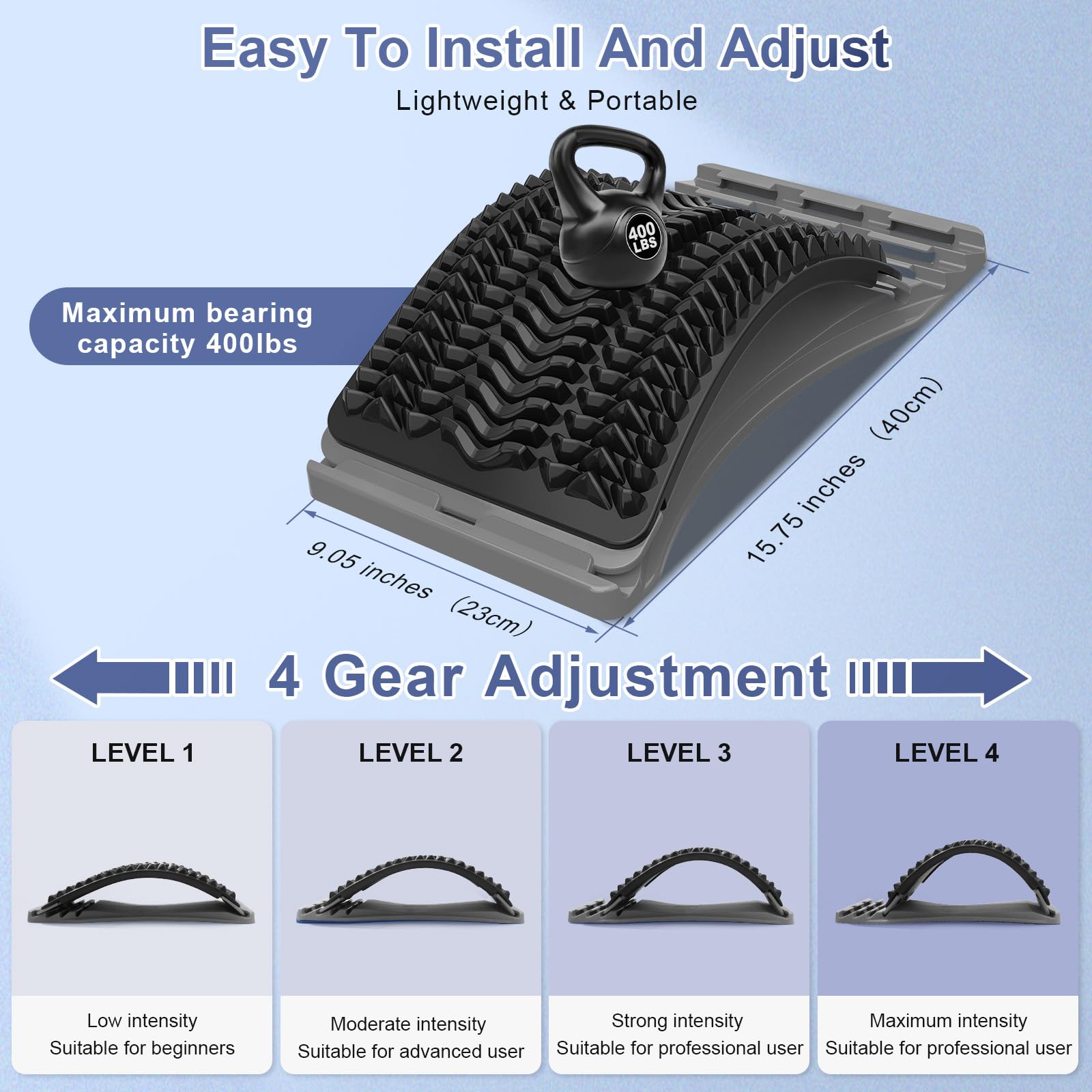 MINOLL lumbar support helps align the spine and ease tension.
