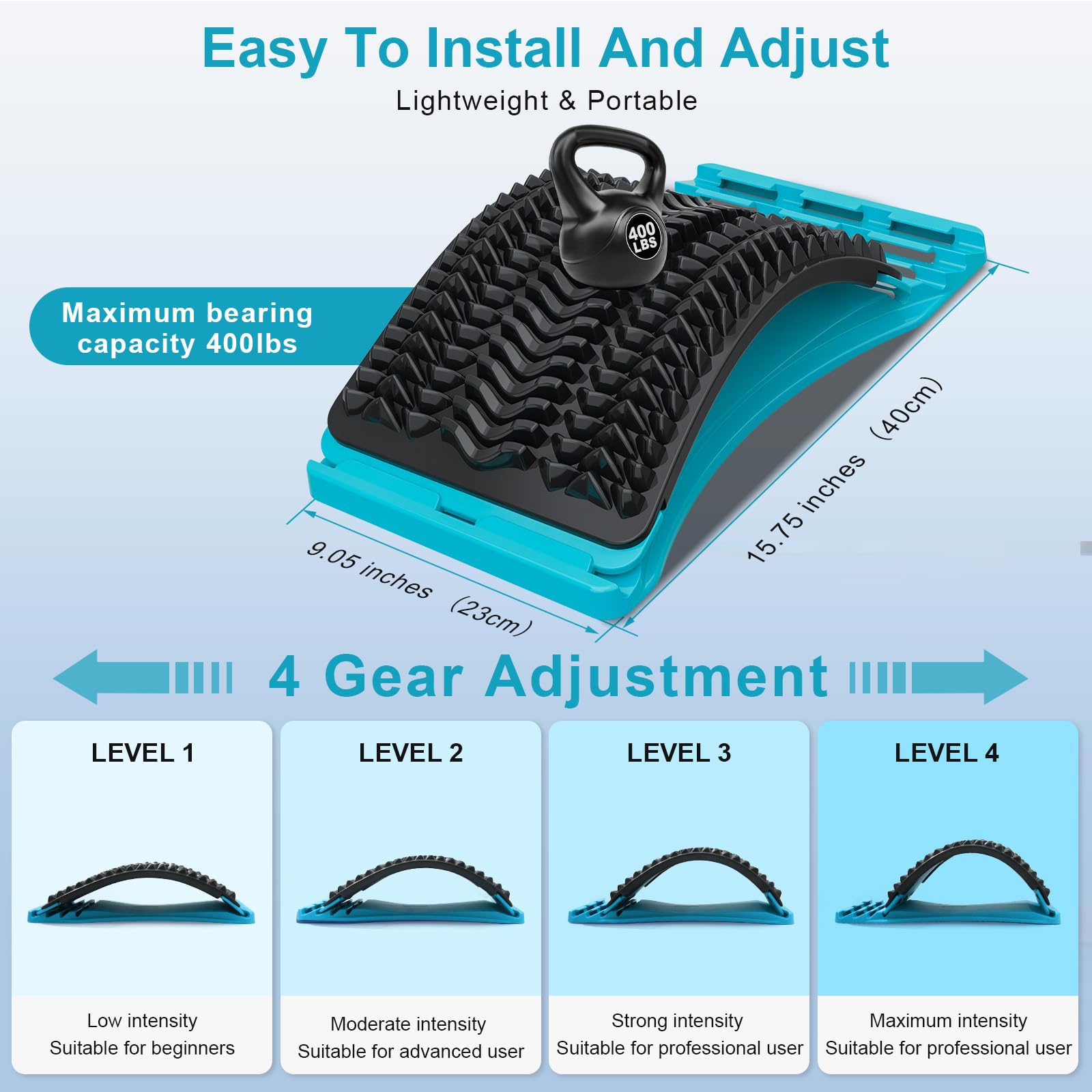 MINOLL Back Stretcher is portable for home, car, gym, or office routines.