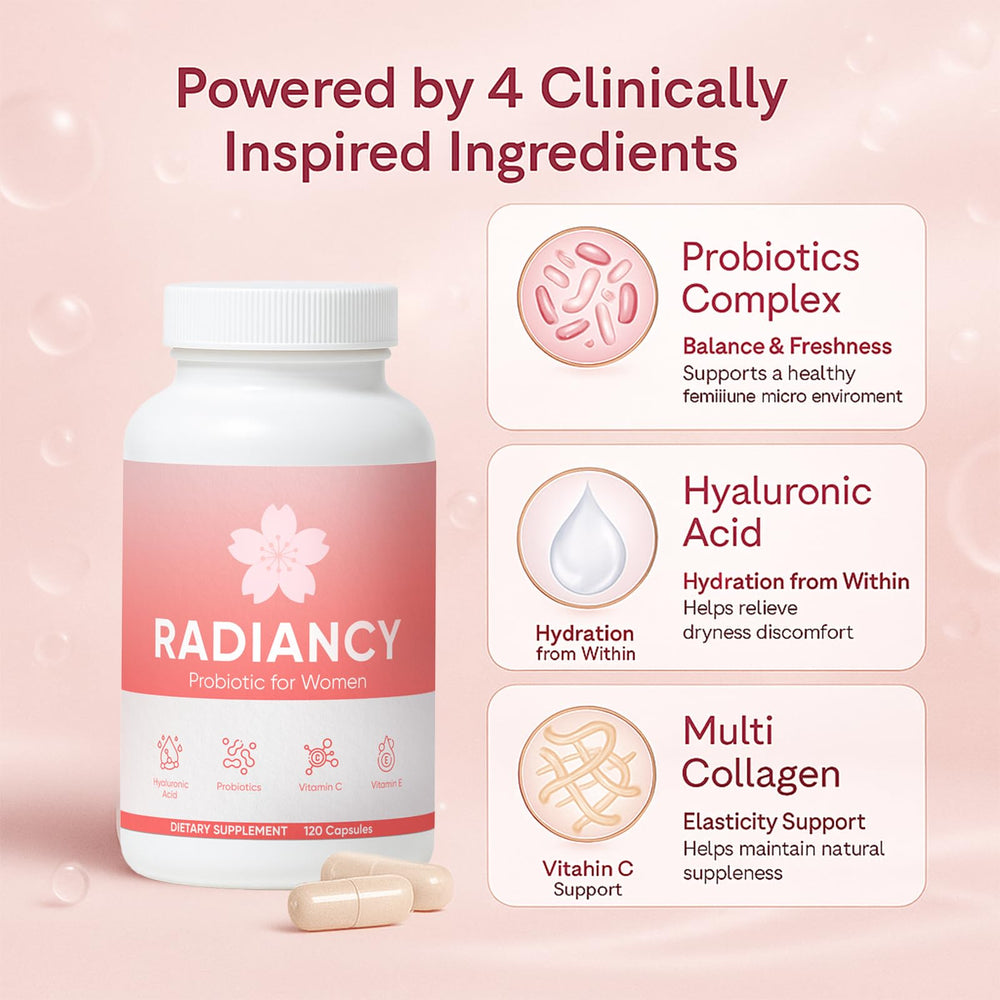 Minyang Radiancy capsules close-up promoting convenient daily beauty and wellness routine