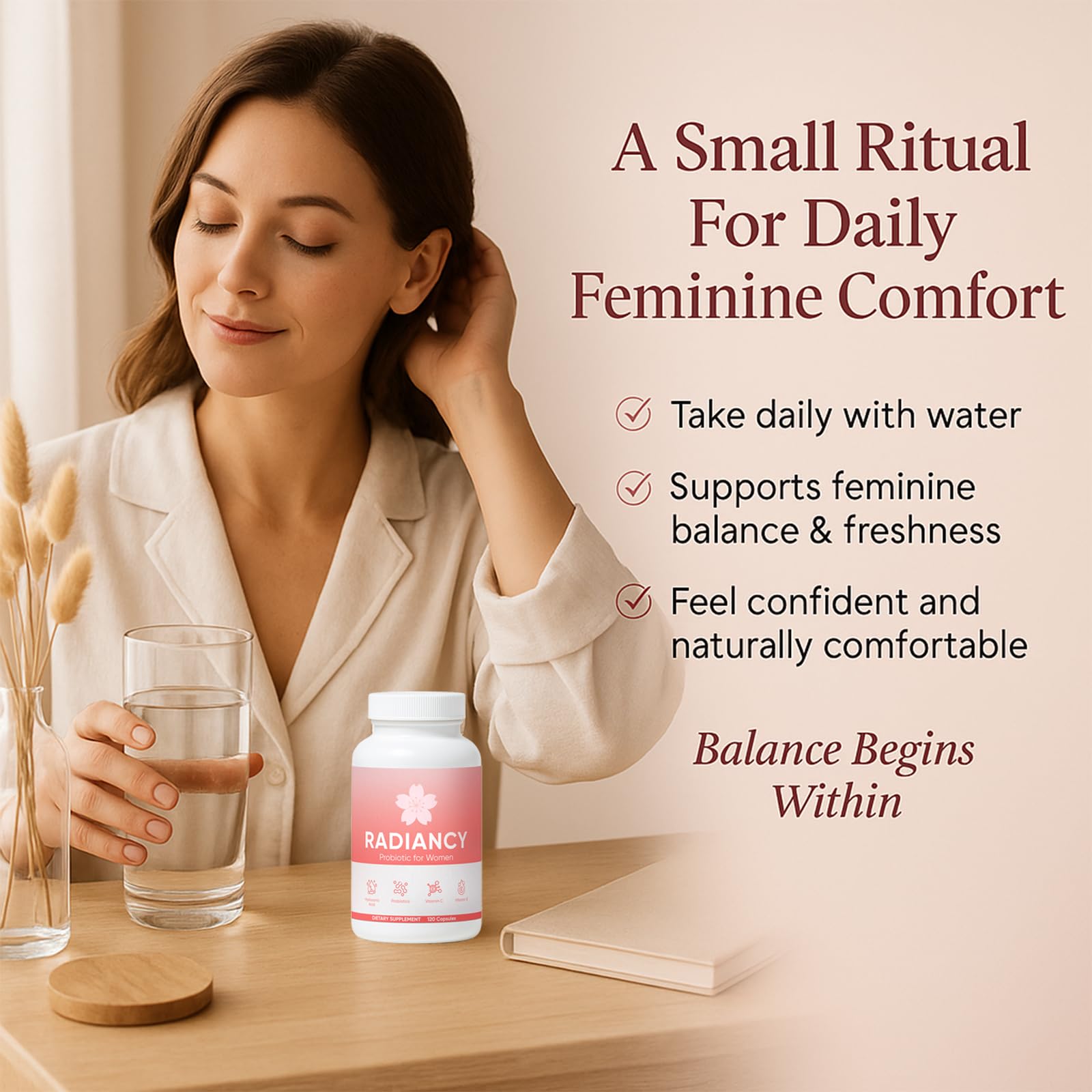 Minyang Radiancy daily-dose packaging conveys clean, non-GMO formula for women