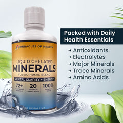 Miracles of Health label close-up showing fulvic chelation for better absorption.