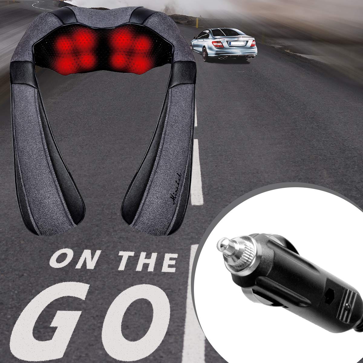 Mirakel massager connected to car power supply for in-car use