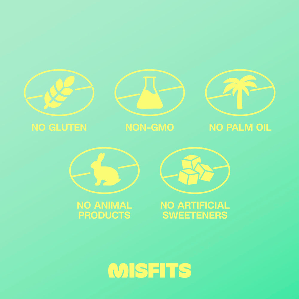 Misfits Mint Chocolate Chip bar packaging emphasizing gluten-free formula.
