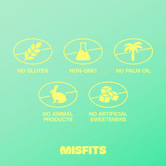 Misfits Mint Chocolate Chip bar packaging emphasizing gluten-free formula.