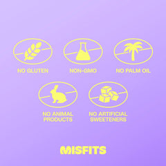 Misfits bar with chocolate coating demonstrates dairy-free indulgence with high protein content.