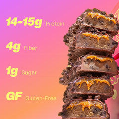 Misfits Protein Bar Variety Bar cross-section chocolate shows creamy texture for plant-based energy.