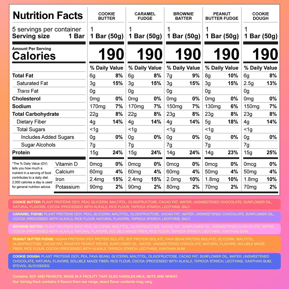 Misfits protein bars in a multi-flavor display highlighting vegan, plant-based snacks