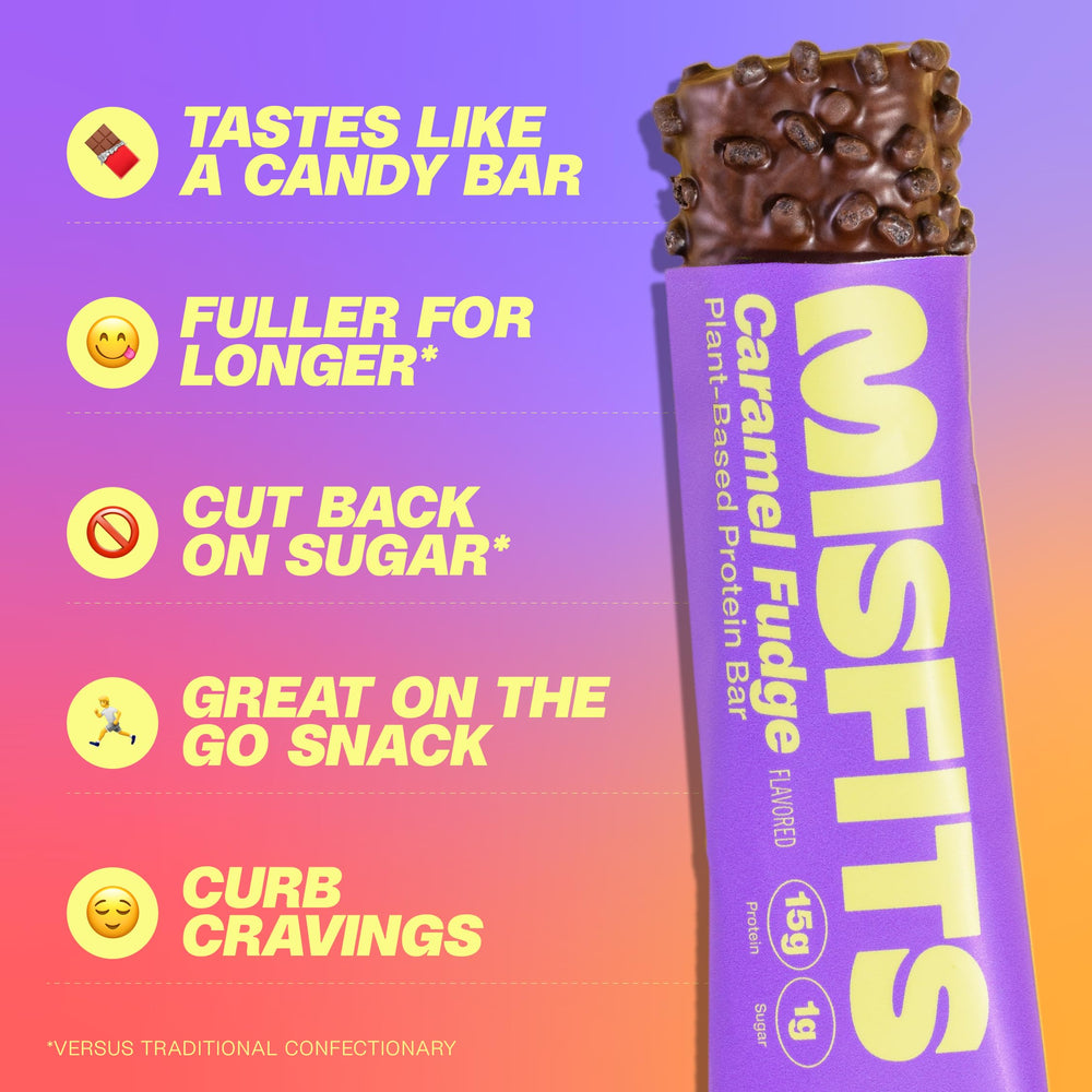 Misfits protein bar variety pack nutrition facts panel highlighting protein content