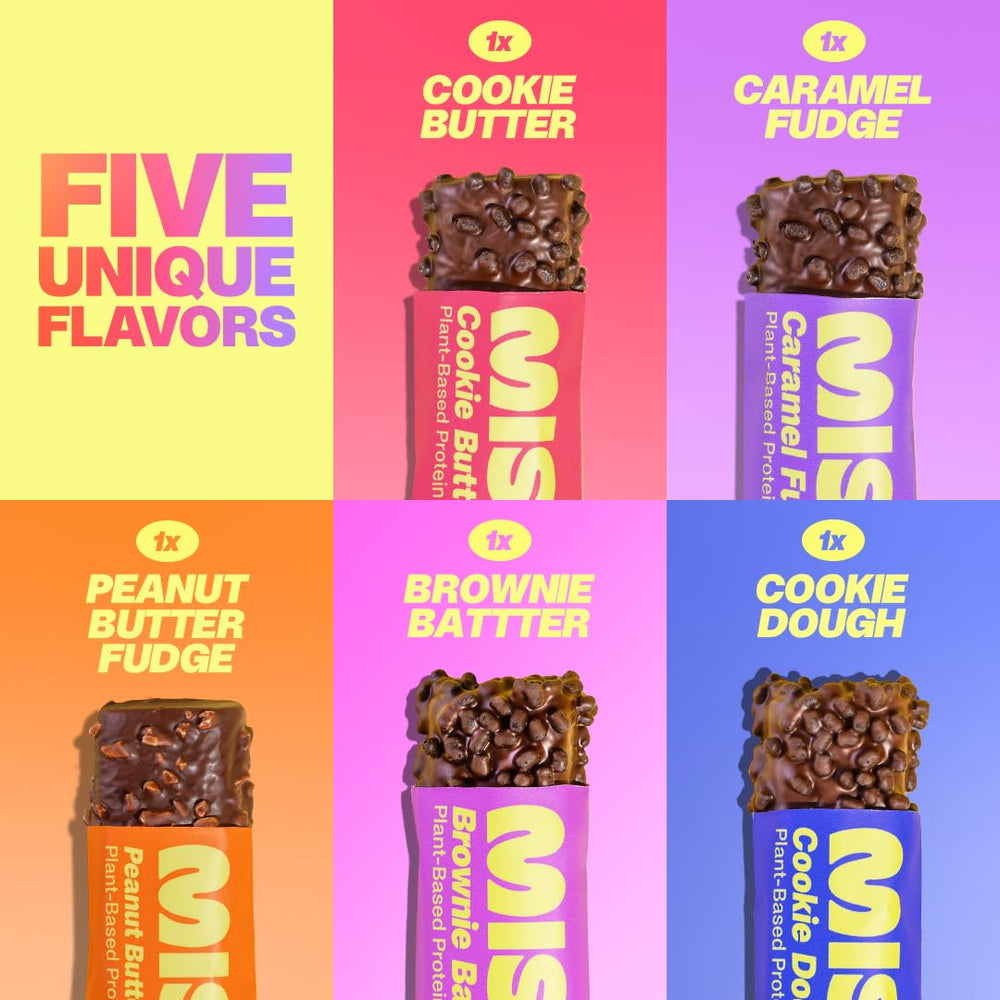 Misfits protein bar variety pack packaging shot showing gluten-free and non-GMO labeling