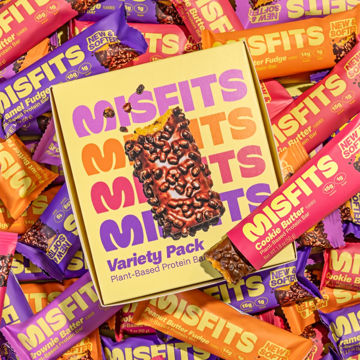 Misfits Protein Bar Post-workout context with bar and gym gear.