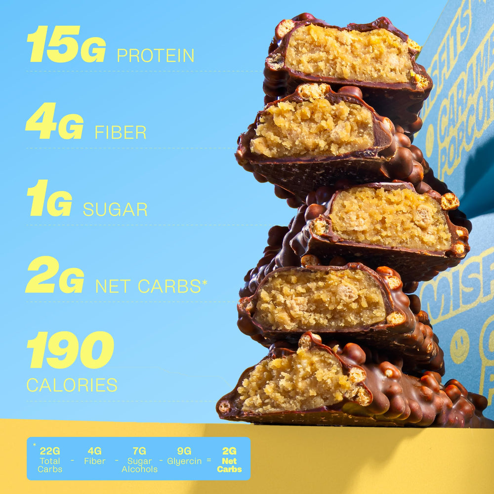 Misfits ingredient-layer showcases toasted corn pieces and caramel texture