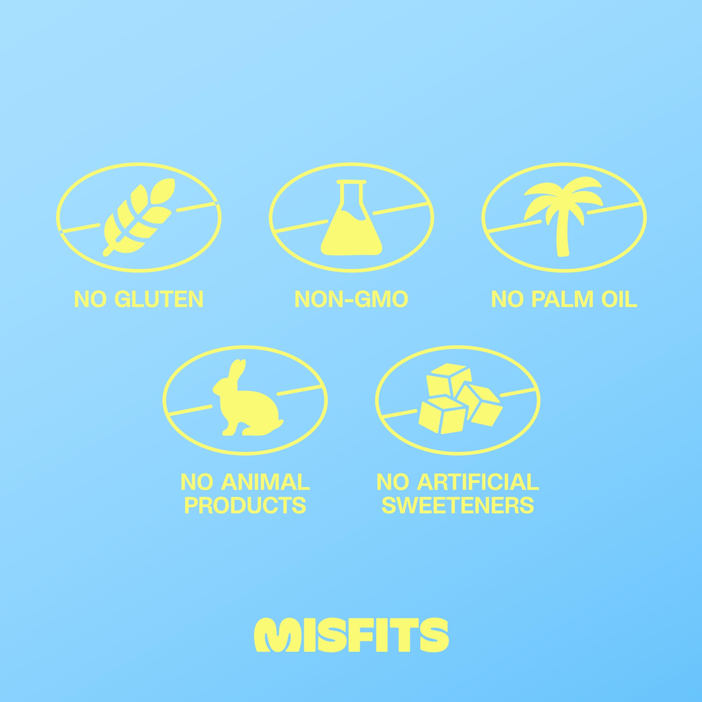 Misfits nutrition-facts reveal 15g protein and low sugar per bar