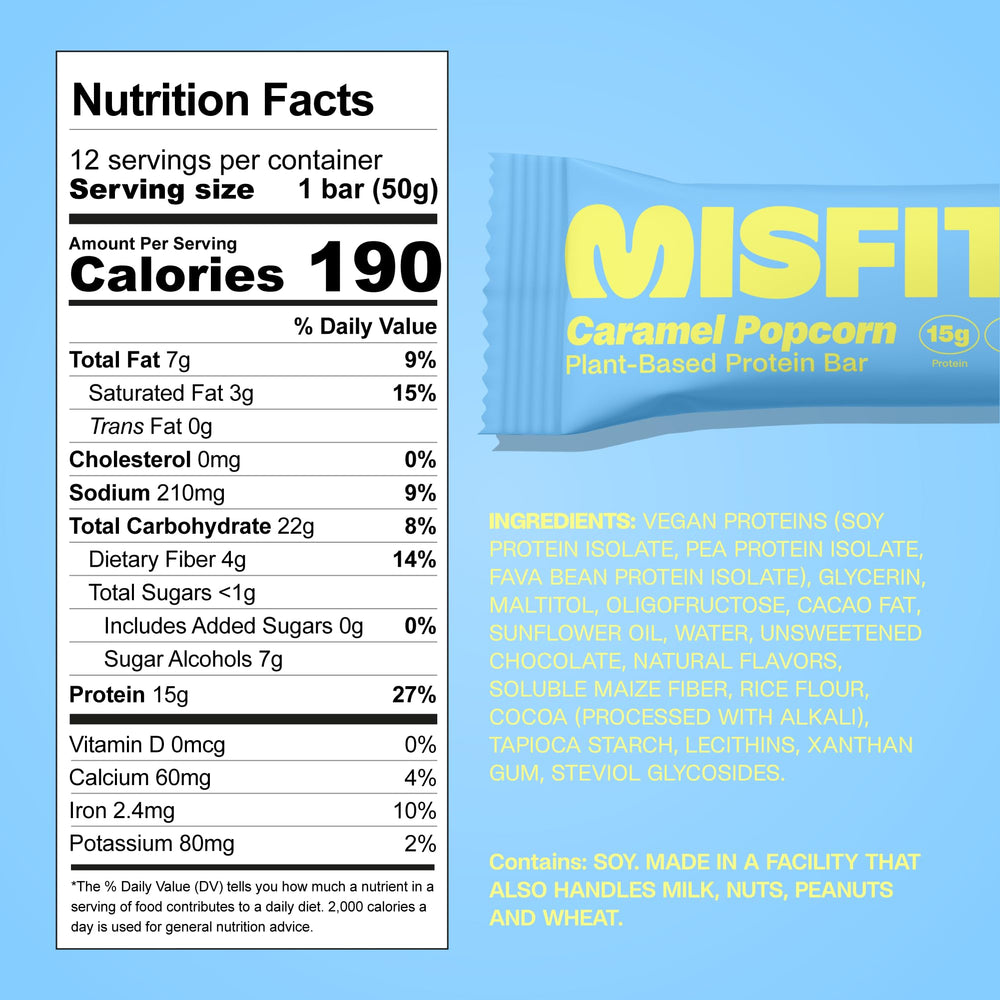 Misfits 12-pack vegan protein bars for easy on-the-go fueling