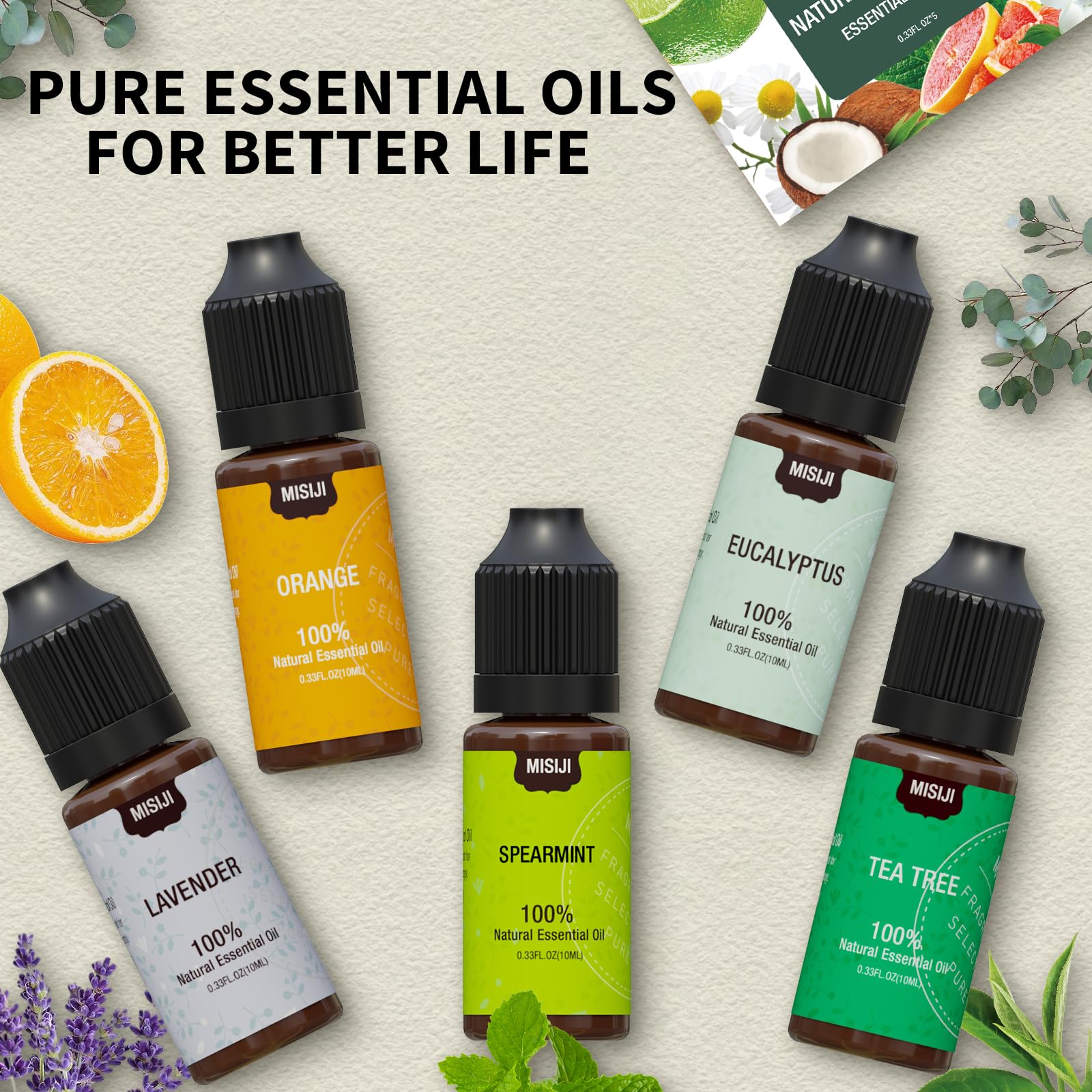 MISIJI spearmint essential oil bottle for refreshing aromatherapy and DIY blends.