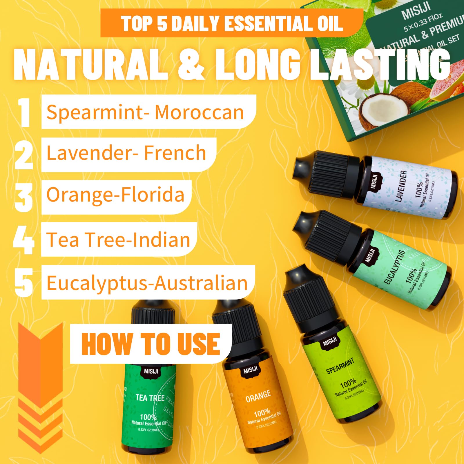 MISIJI tea tree essential oil bottle for cleaning and natural freshness.
