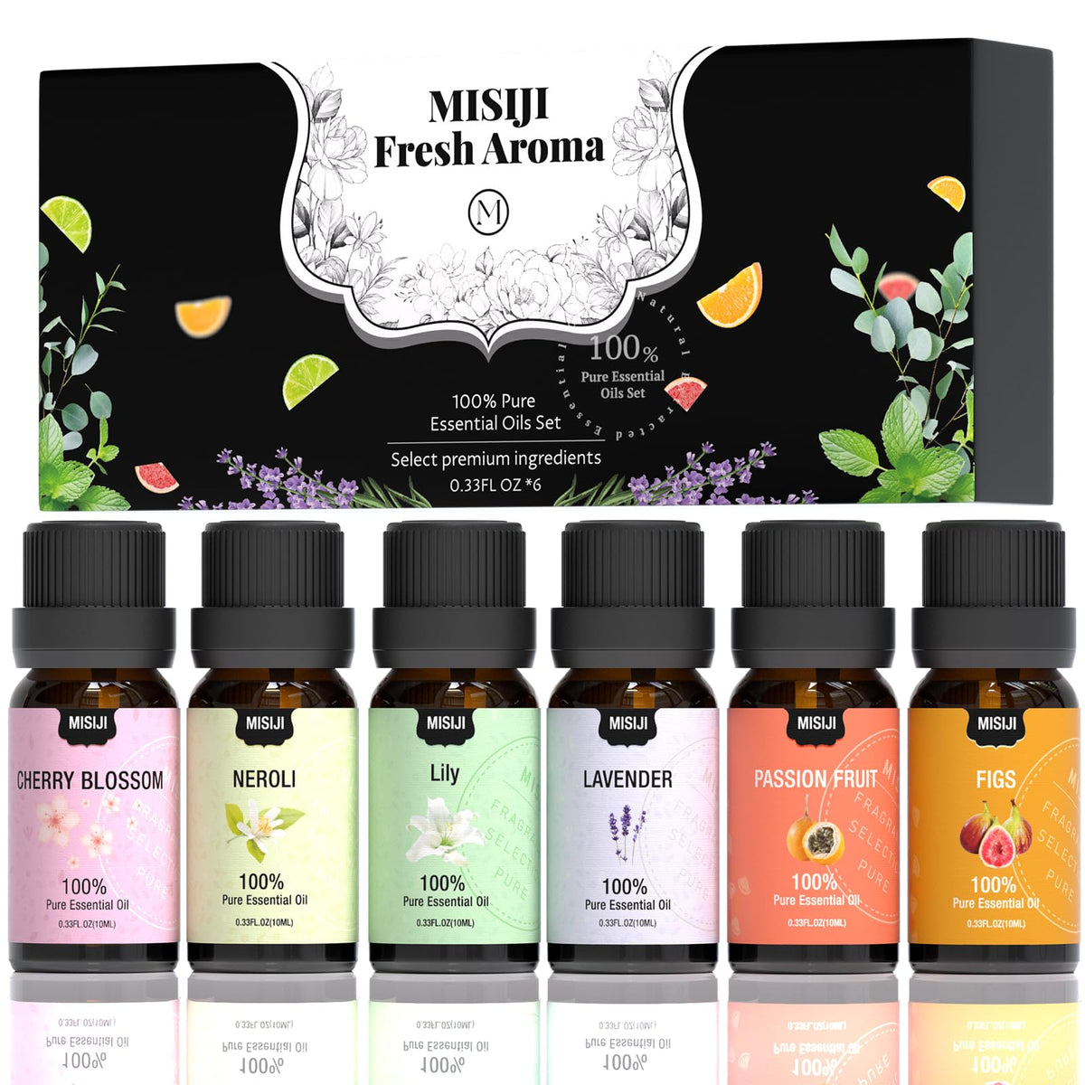 MISIJI essential oils set in amber bottles for pristine storage and UV protection