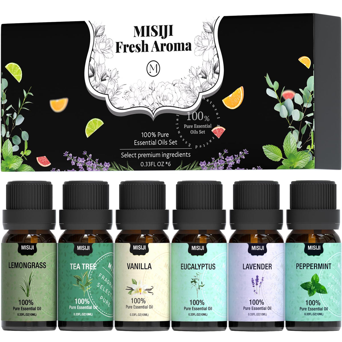 MISIJI essential oils set top 6 diffuser bottles ready for versatile aromatherapy