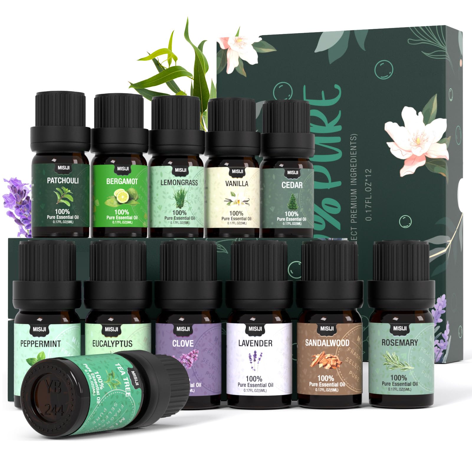 MISIJI top-12 essential oils set front view for easy selection