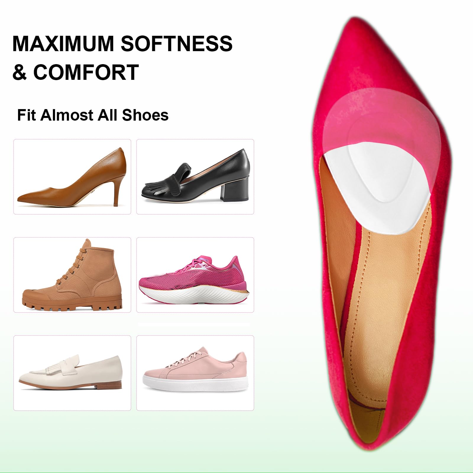 Misorita metatarsal pads shown inside shoes for everyday comfort during walking