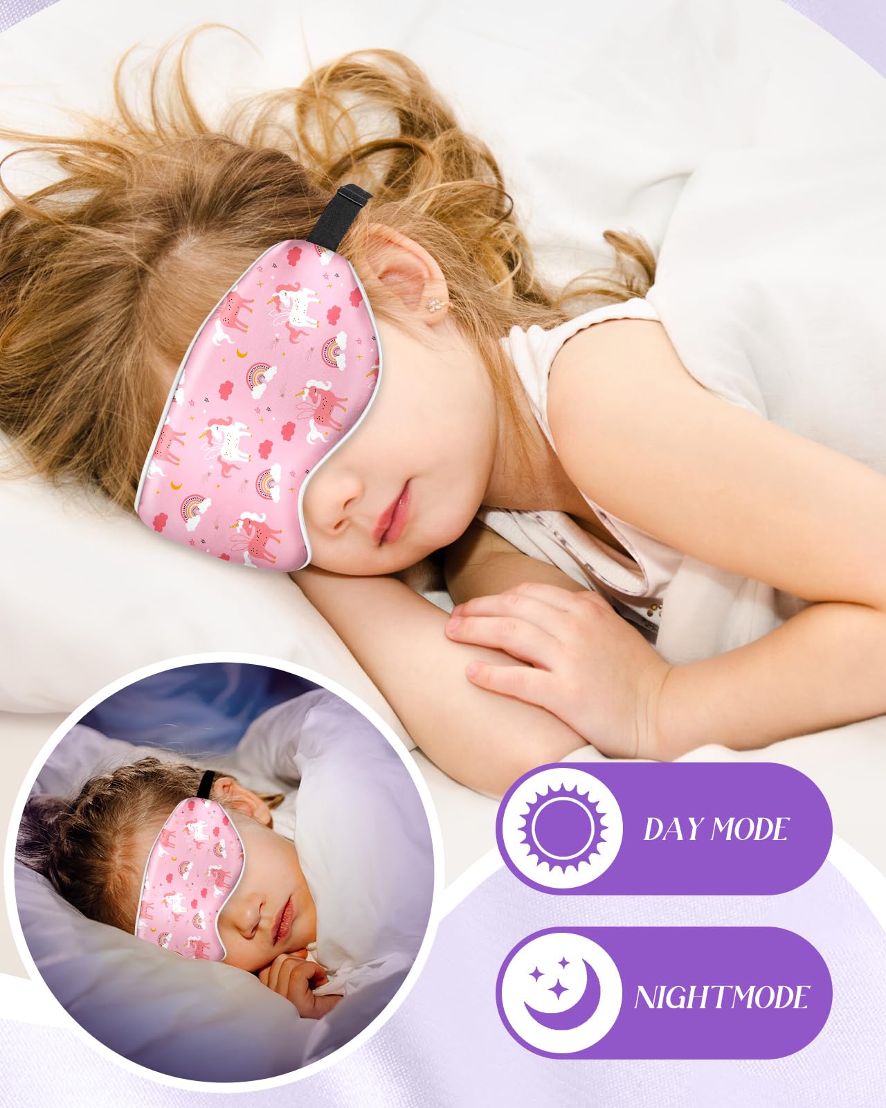 Miss Adola rainbow unicorn graphic mask adds playful style to nighttime routine.