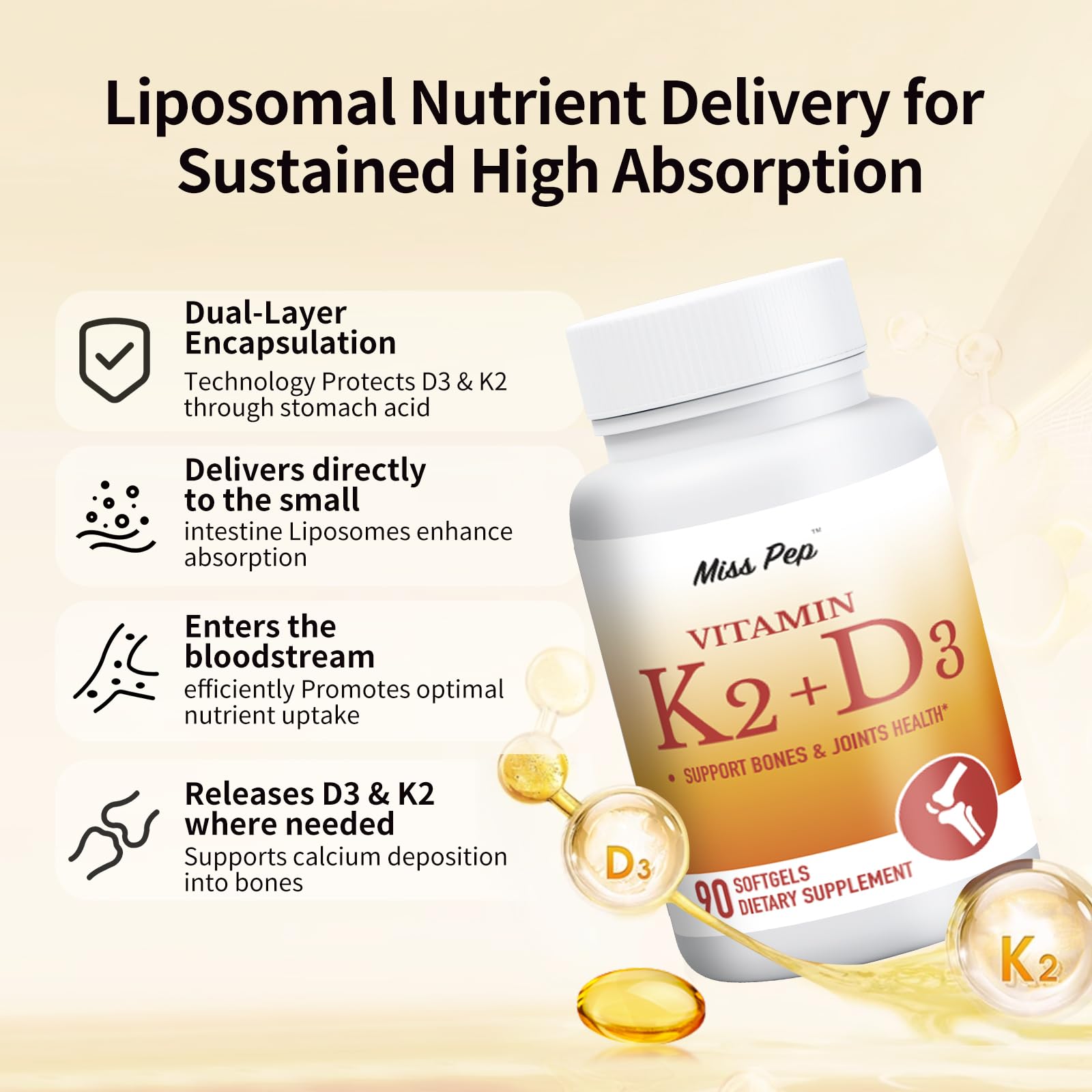 MISS PEP D3 K2 combo supports calcium metabolism and healthy aging.
