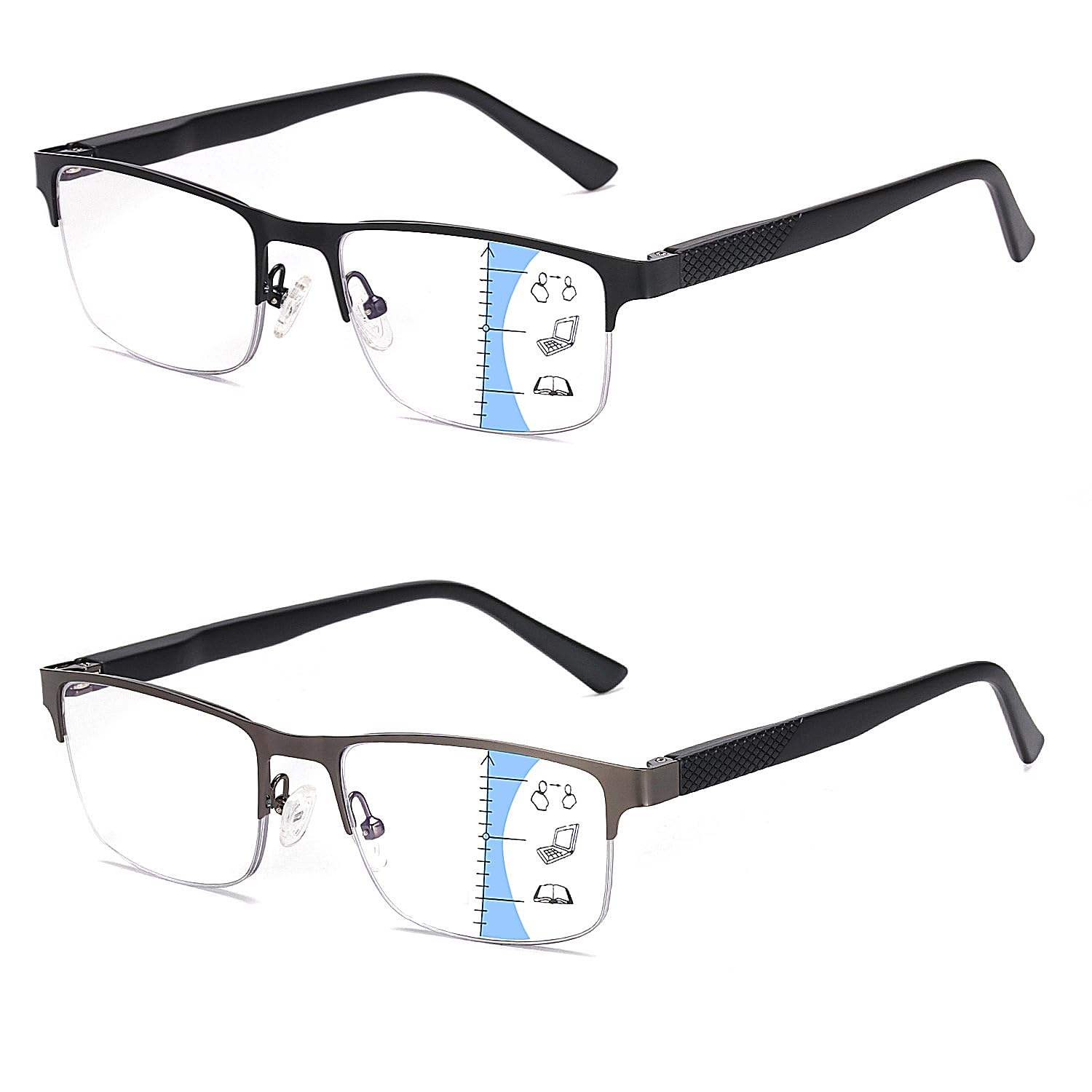 Missfive 2-pack progressive reading glasses front view for everyday comfort and clarity.