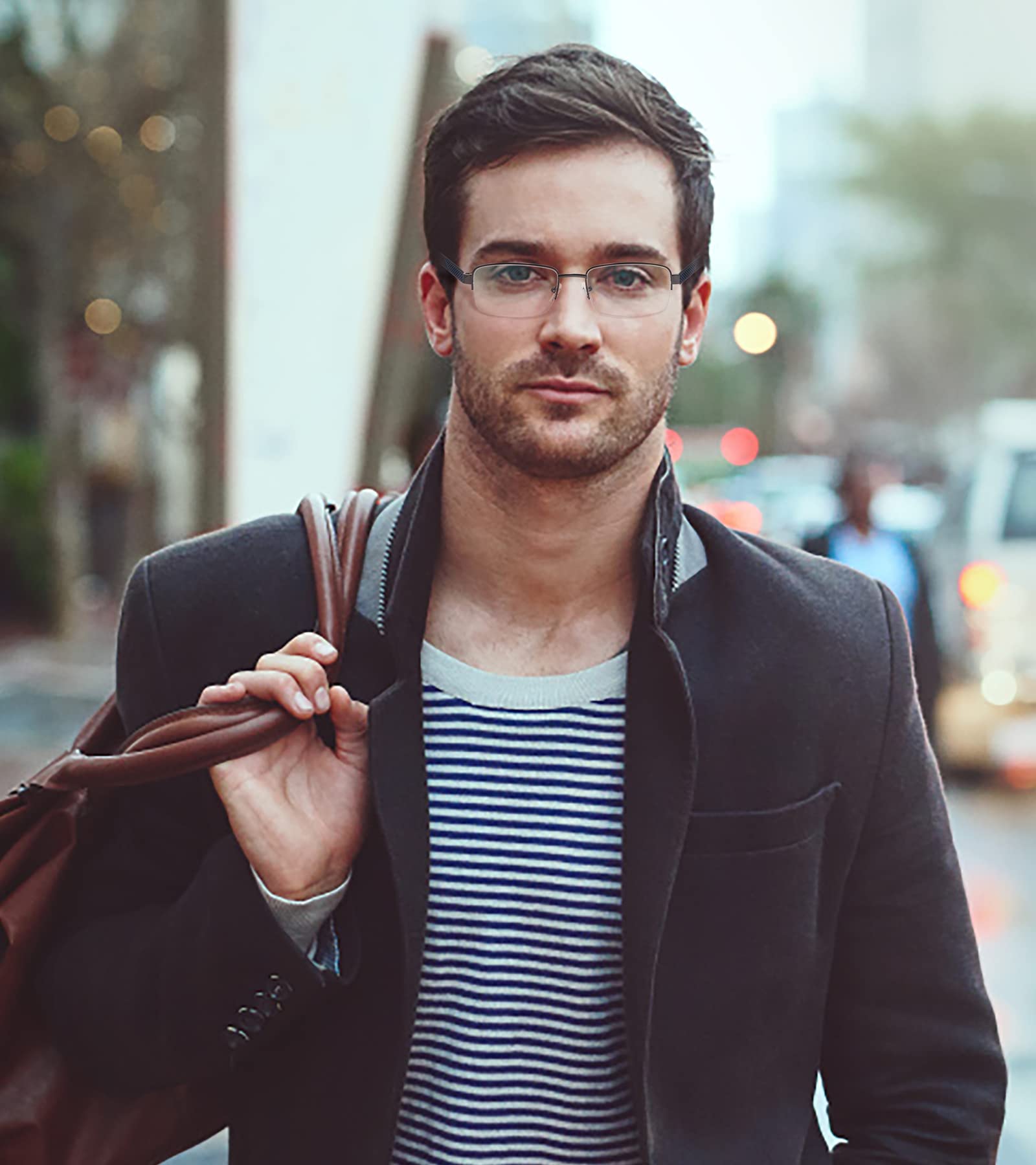 Missfive blue light blocking progressive lenses shown for screen use