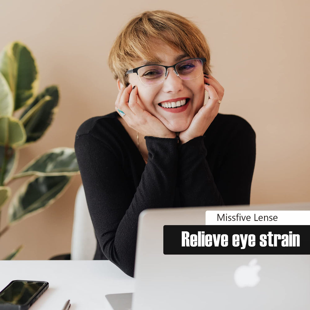 Missfive progressive lenses close-up showing 3-in-1 functionality for near and screen work