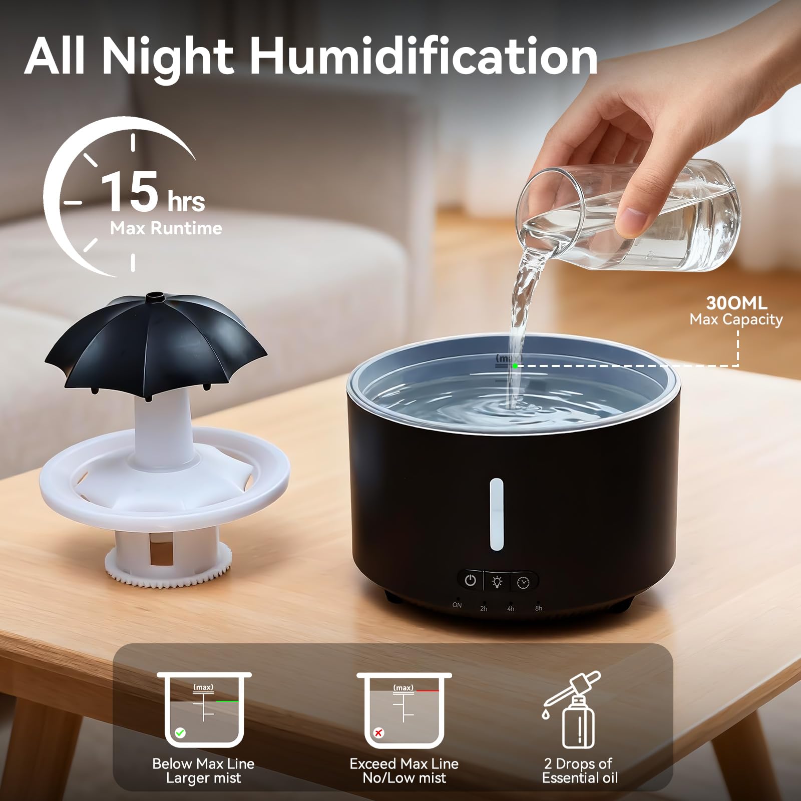 Missfly compact diffuser suits on desks, shelves, or nightstands.
