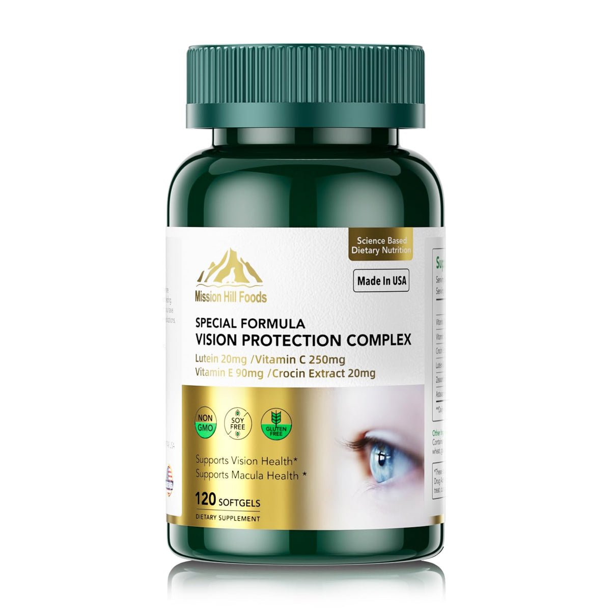 Mission Hill Foods Lutein bottle front view supporting daily eye health