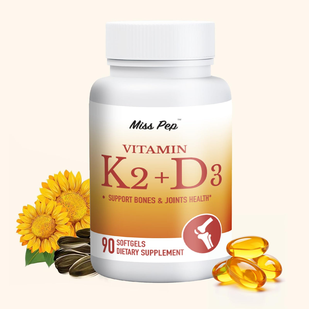 Misspep Vitamin D3 K2 bottle with softgels for daily wellness