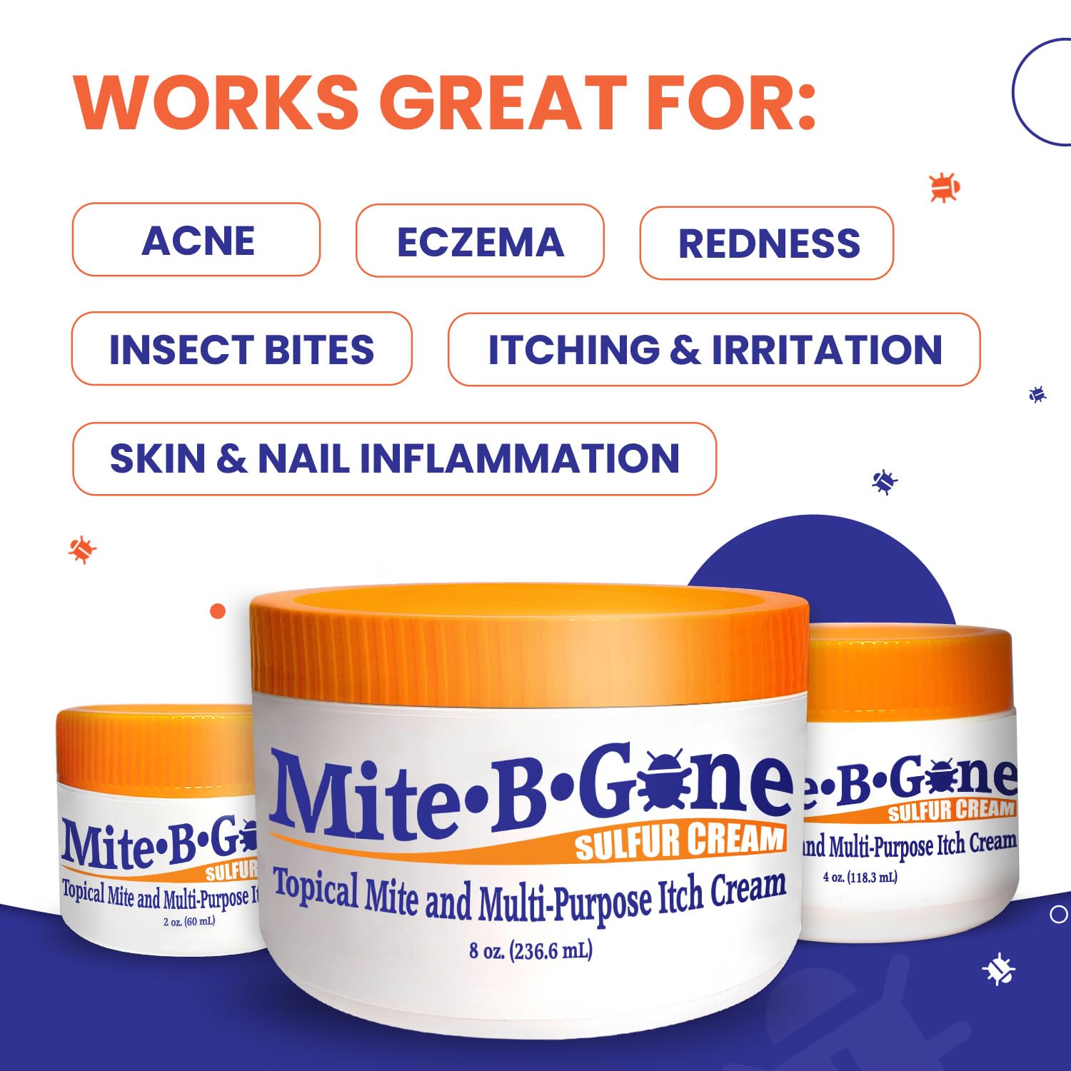 Mite-B-Gone cream bottle back label with ingredients and usage hints