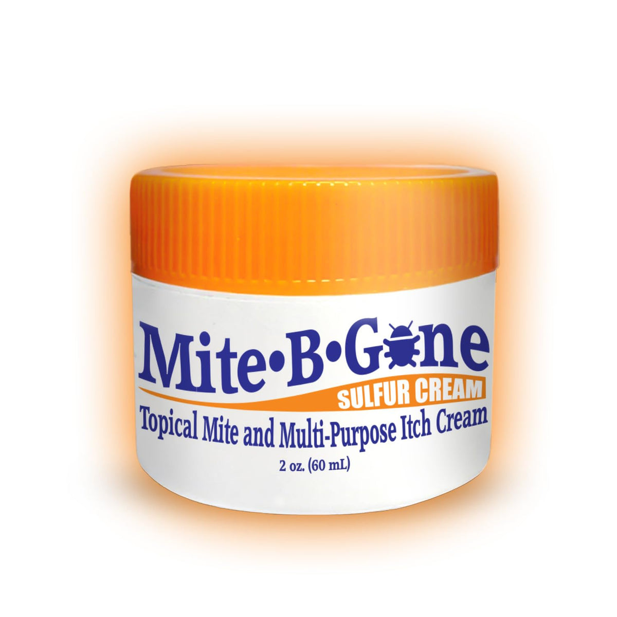Mite-B-Gone cream bottle front may soothe itch for sensitive skin.