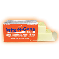 Mite-B-Gone Relief Soap bar front for quick itch relief and daily use