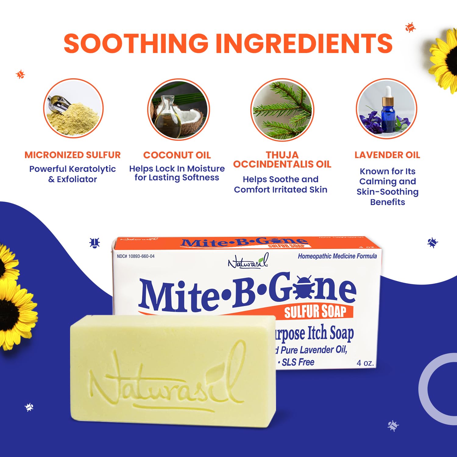 Mite-B-Gone Relief Soap in bathroom setup for skin comfort routines