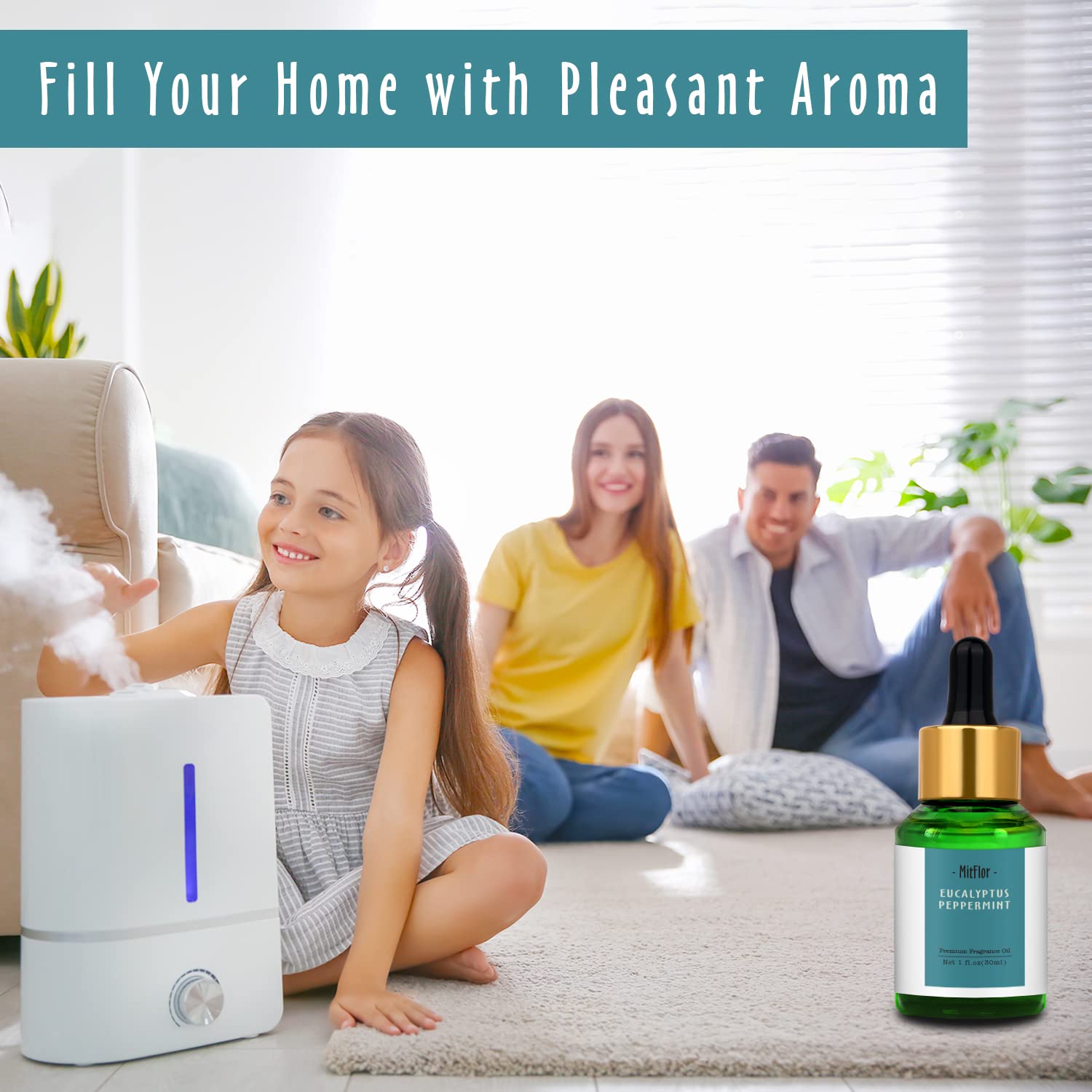 MitFlor Eucalyptus Peppermint fragrance oil in a diffuser scene for home scent