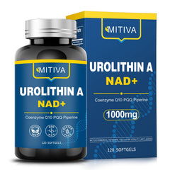 MITIVA Urolithin A bottle with 120 softgels for daily energy support