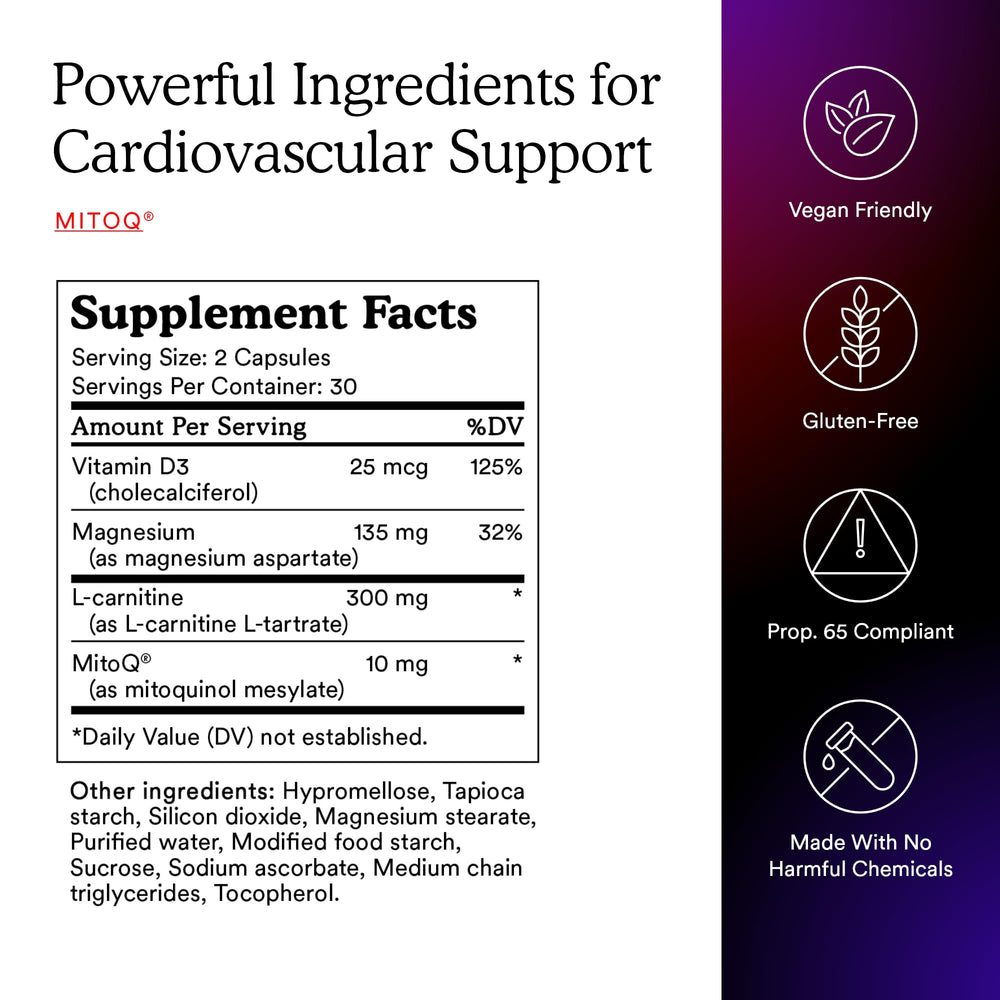MitoQ +Heart Premium lifestyle setting suggests daily vitality and recovery support.