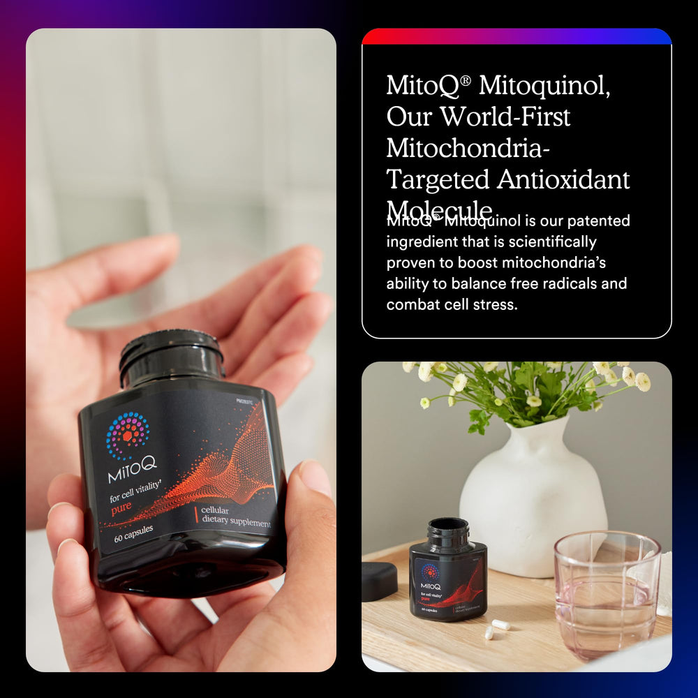 MitoQ Pure doctor trust seal communicates professional endorsement.