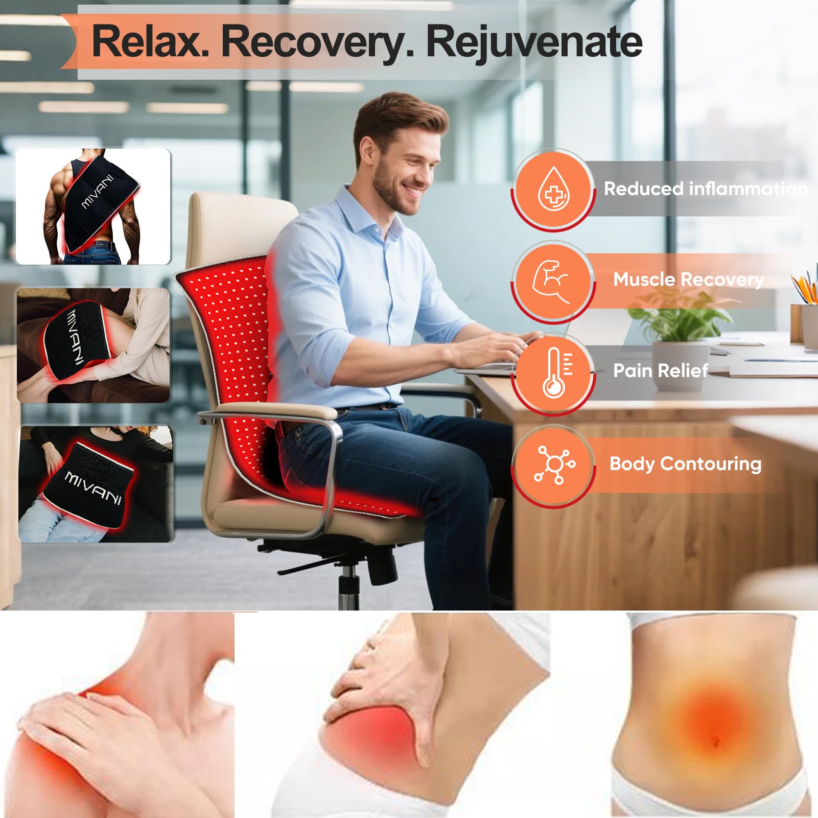 MIVANI Red Light Therapy Pad control panel for quick session customization