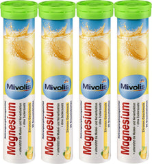 Mivolis Magnesium effervescent lemon tablets dissolving in water for a refreshing drink.