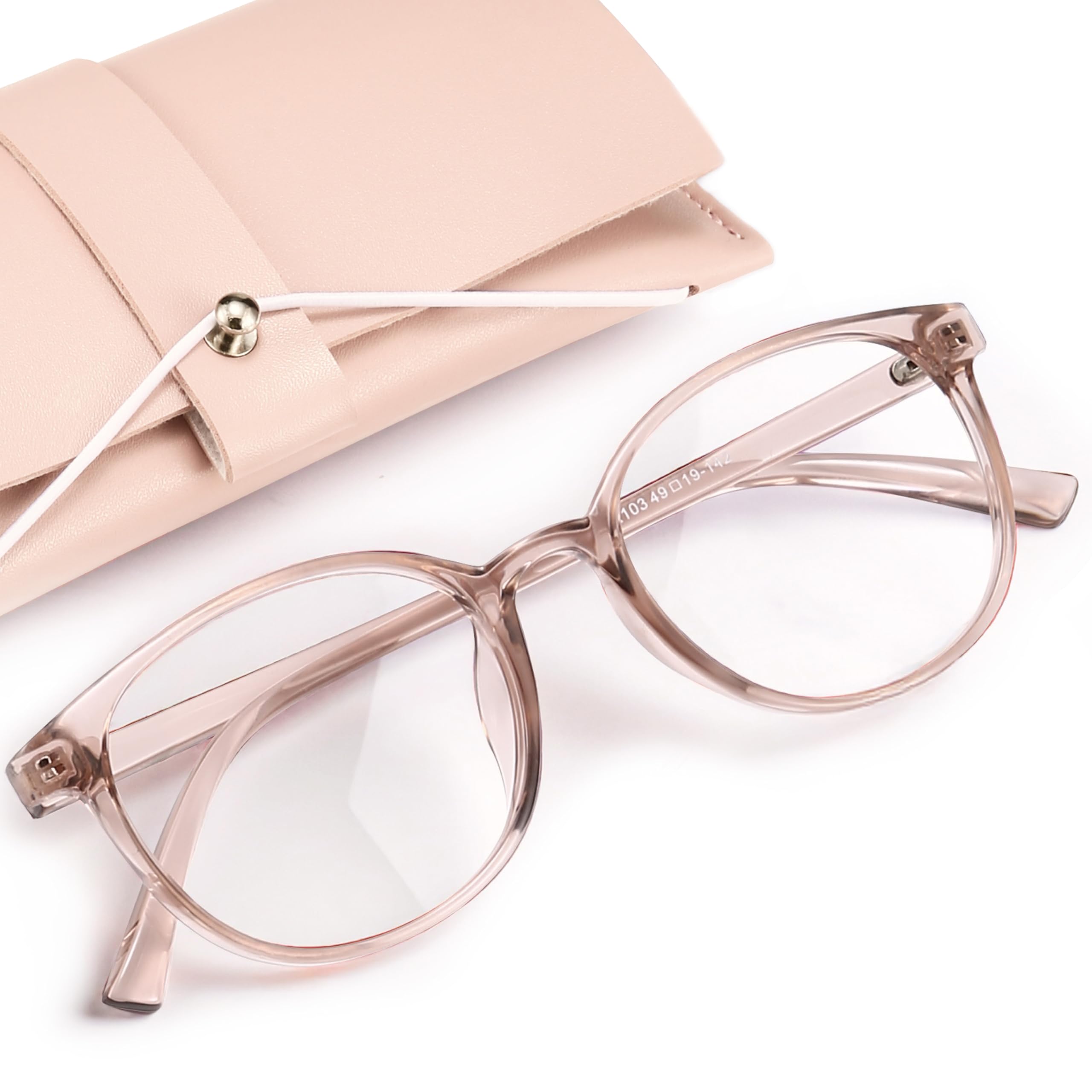 Miyya blue light blocking glasses with round frames for daytime screen use and eye comfort.