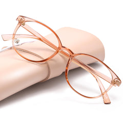 Miyya blue light blocking glasses with round transparent frames for everyday screen protection.