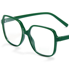 Miyya blue light blocking glasses for women in oversized dark green, front view for daytime comfort.