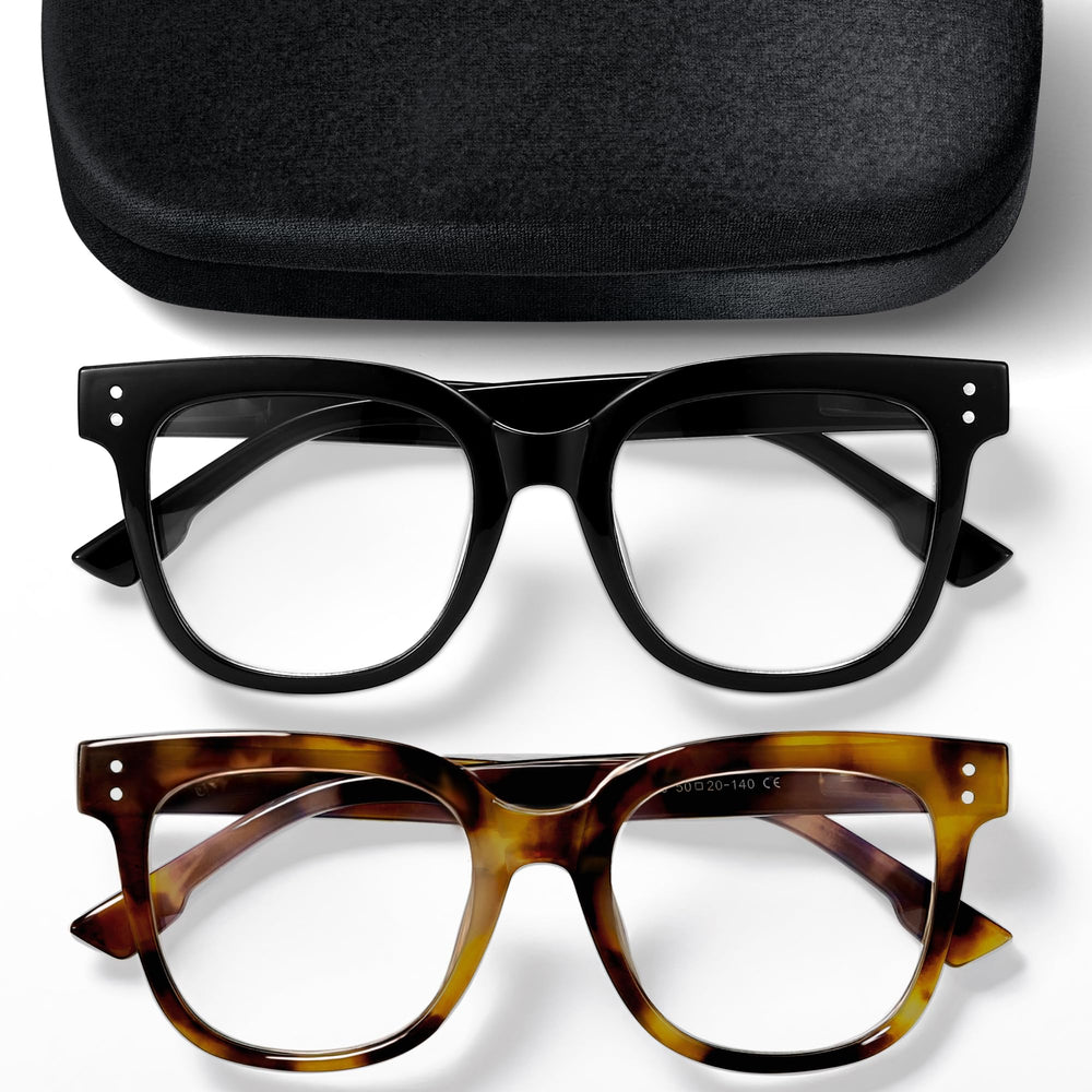 Miyya reading glasses for women with an oversized frame and clear magnification.