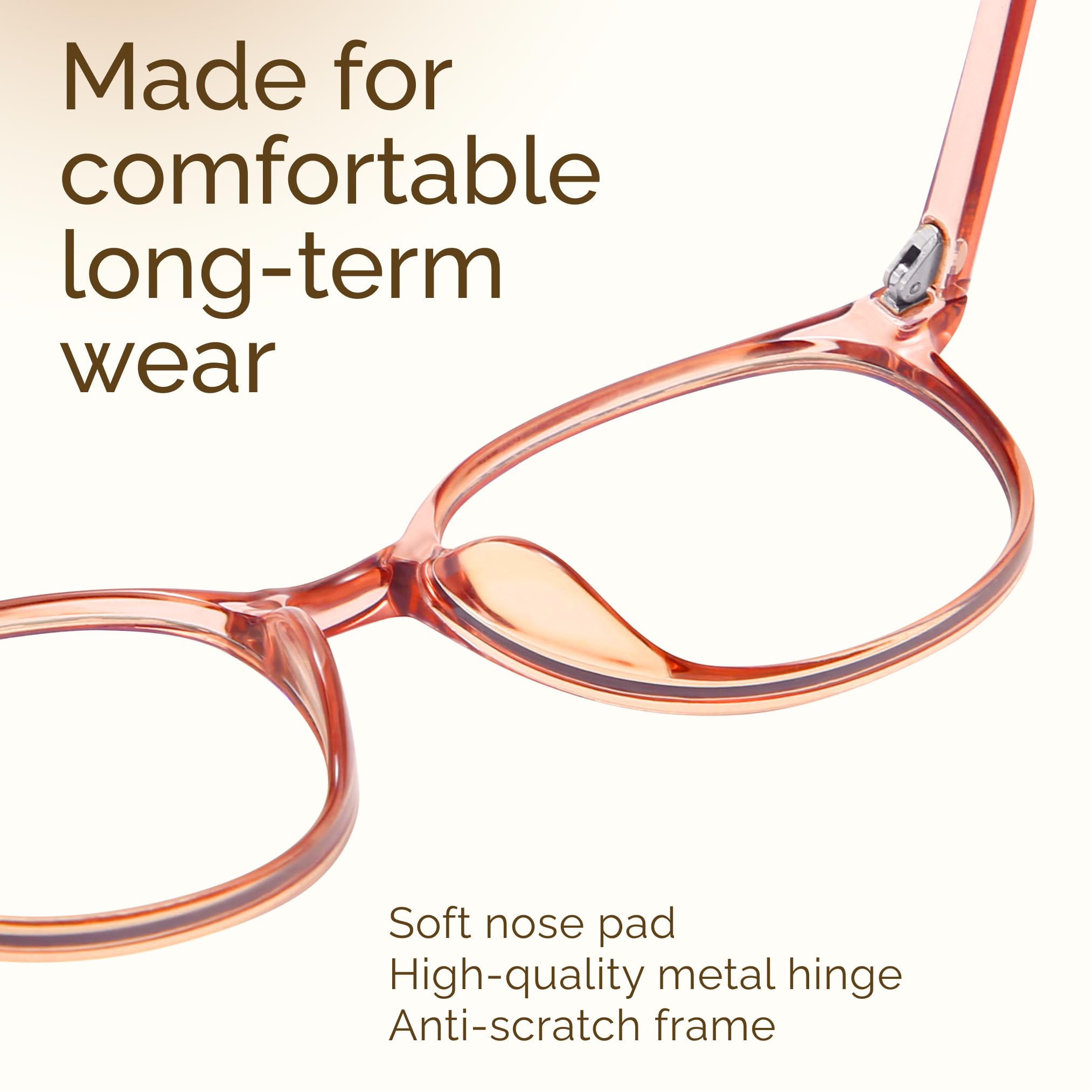 Miyya round transparent frames offer lightweight comfort for long sessions.