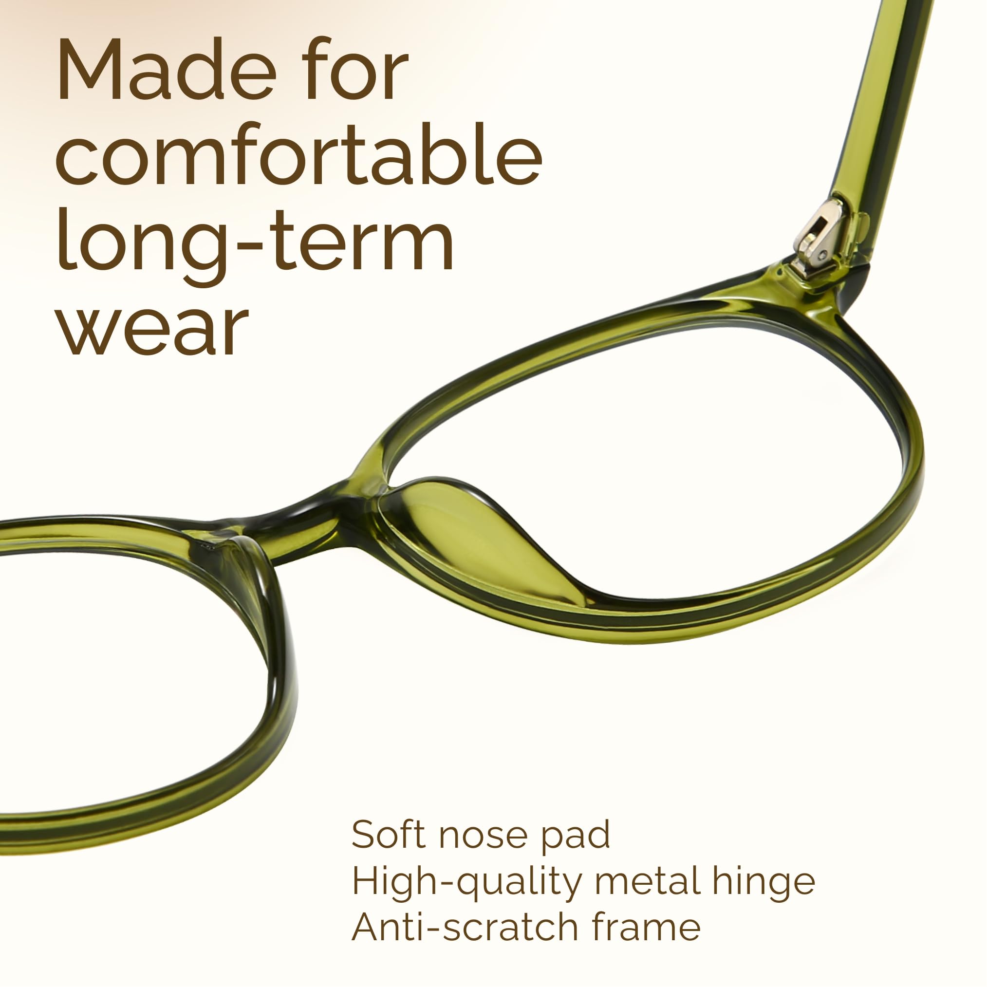 Miyya woman wearing round transparent frames for a chic, lightweight look.