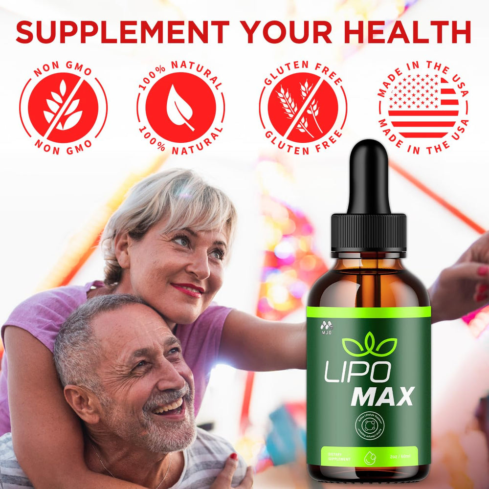 MJO Lipomax Drops packaging box for easy monthly supply.