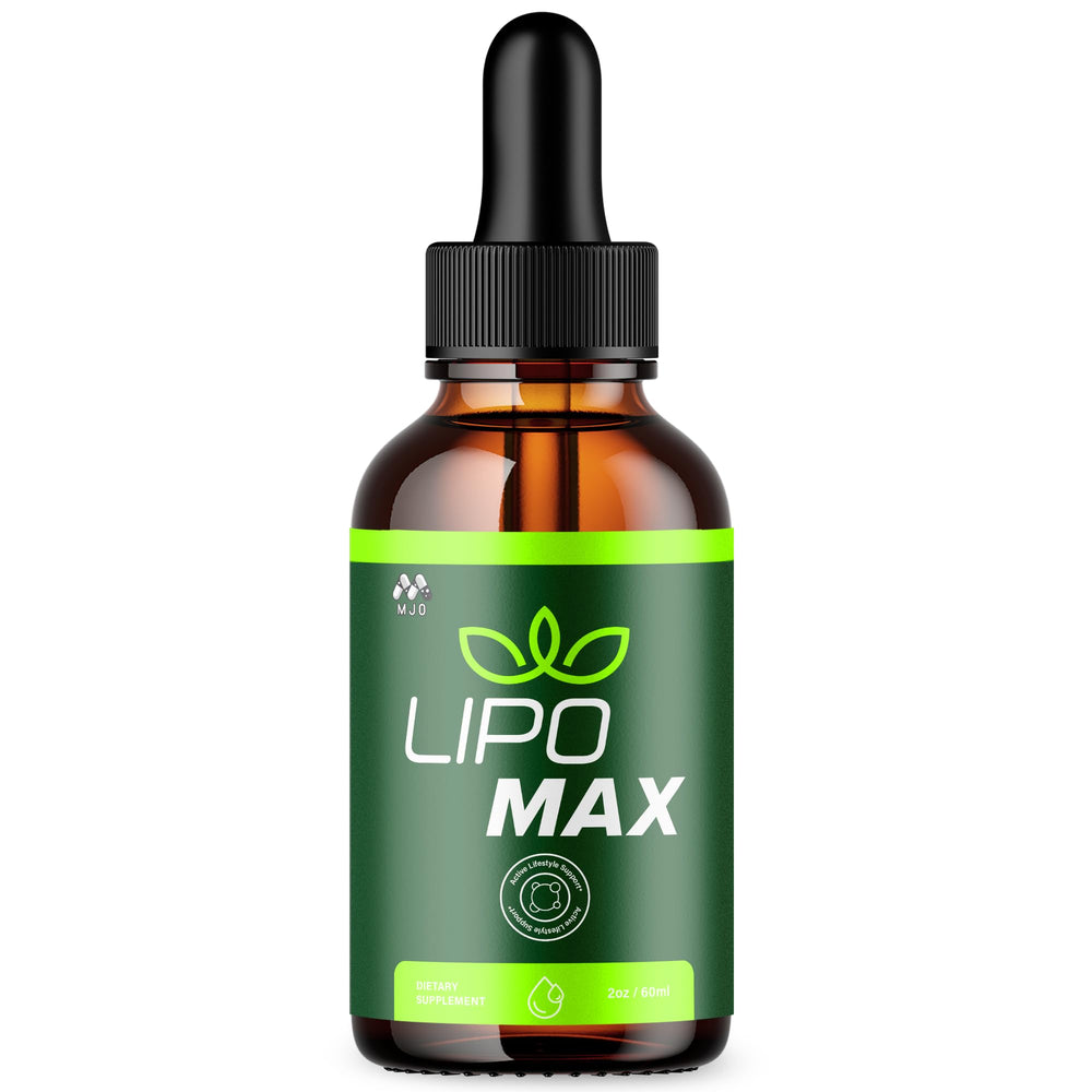 MJO Lipomax Drops bottle with pink salt crystals for daily wellness support.