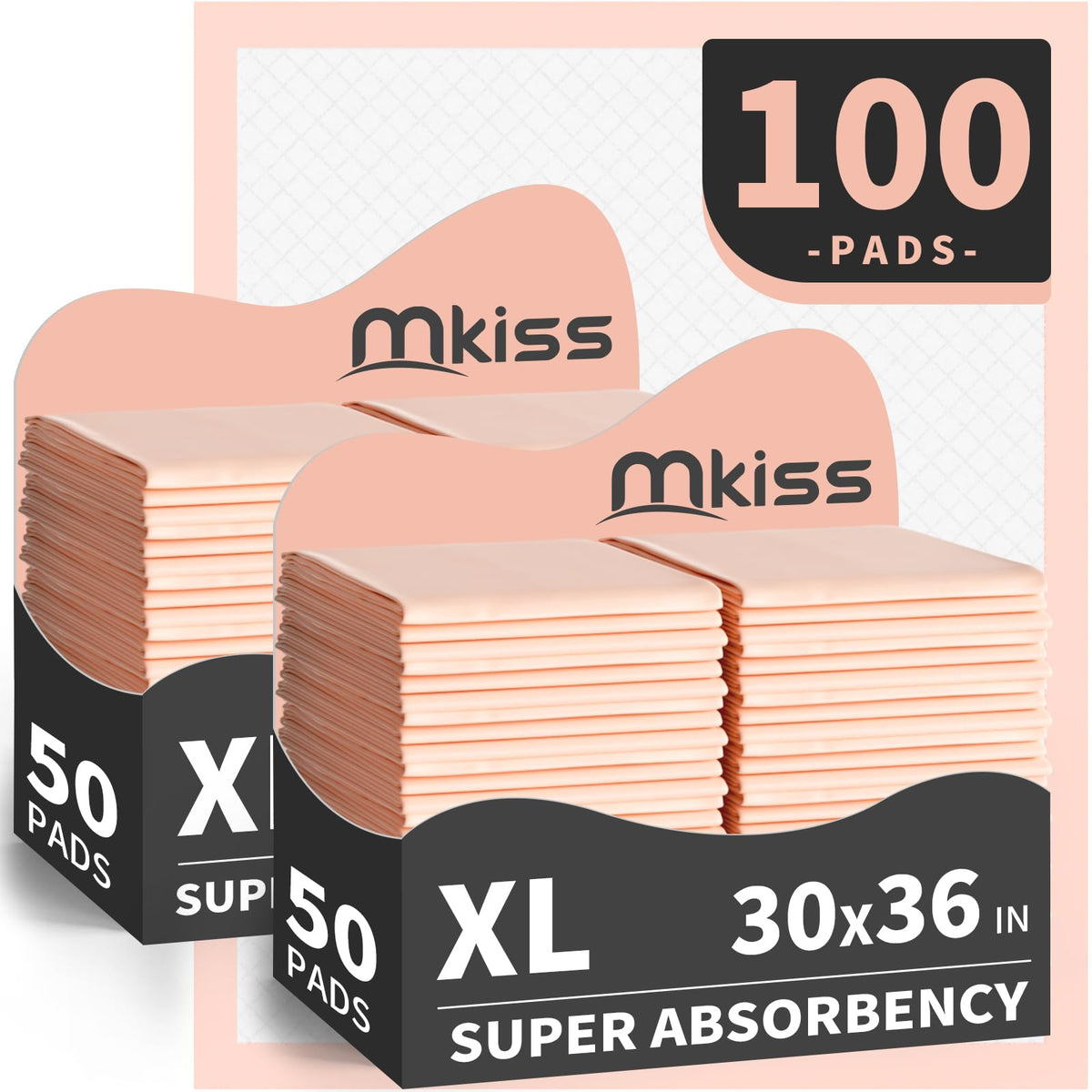 MKISS disposable bed pads pack shot showing 100-count box for long-term protection